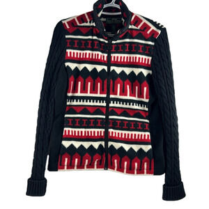 L-R-L Lauren Active Ralph Lauren Fleece Full Zip Sweater with Knit Sleeves